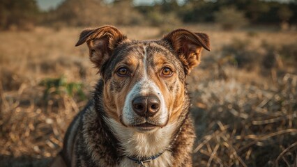 Portrait of a working dog in natural surroundings. Outdoor shot of a cattle herder.