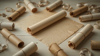 Assorted Paper Scrolls Highlighted by Selective Focus
