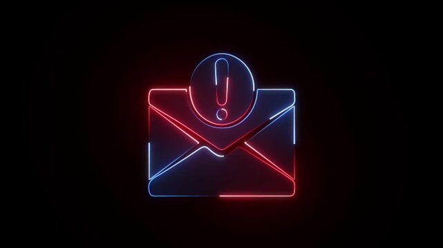 Glowing Neon Failure to send email troubleshooting icon on a black background animation.