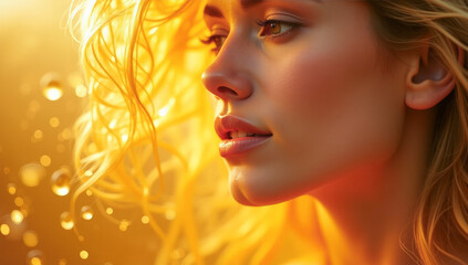 beautiful female face model close-up on a yellow background