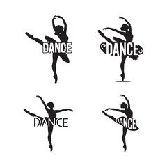 Ballet dancer silhouettes with dance wordmark design elements