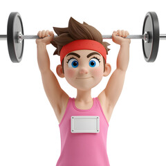 Cartoon boy lifting weights isolated on transparent background