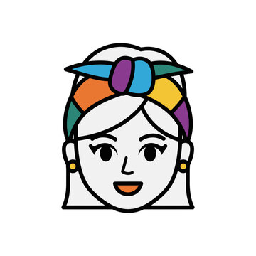 recommend clip art: Woman with headscarf and earrings illustration simple graphic design.