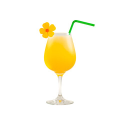 Refreshing orange cocktail with flower and straw isolated on transparent background