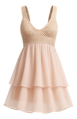 Backless beach dress with a crochet yoke and layered chiffon skirt