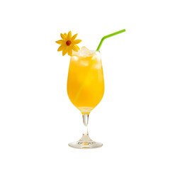 Refreshing orange juice cocktail with flower garnish isolated on transparent background