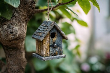 birdhouse money bank hanging from tree