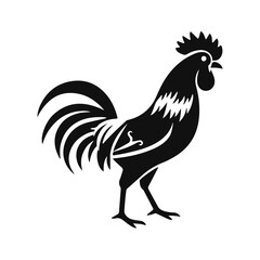 Rooster silhouette, farm animal, chicken outline, decorative rooster, black white graphic bird