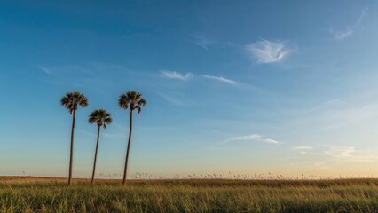 Admiring tall palm trees under a bright blue sky by the southern shoreline on a radiant day.
