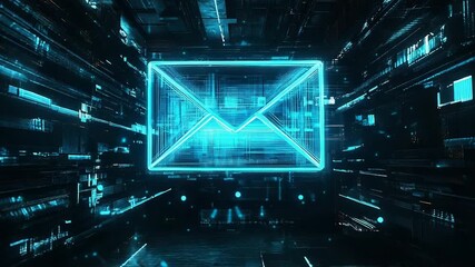 Futuristic email message sending through cyberspace server room - Powered by Adobe