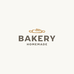 Roll pin and wheat hand drawn for bakery logo