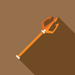 Golden trident spear pointing up on a brown background, symbolizing power, authority, and mythology