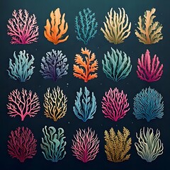 Colorful underwater flora illustrations