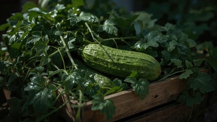 Obraz premium Fresh cucumbers displayed in a market setting with natural and healthy vibes