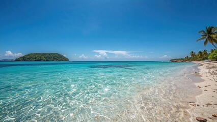 Fototapeta premium Lucid beachfront with an island in the distance