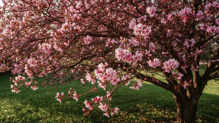 Lush Garden Scene Featuring Lagerstroemia indica with Vivid Pink Blooms
