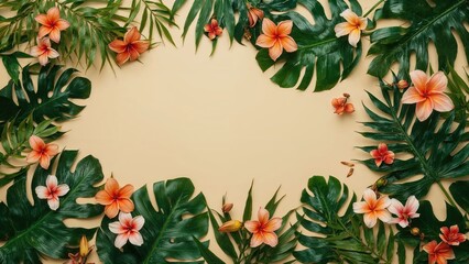 Fototapeta premium Creative nature design composed of leaves and blossoms. Top view. Idea.