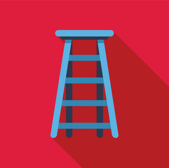 Light blue step ladder standing on red background casting a long shadow to the right