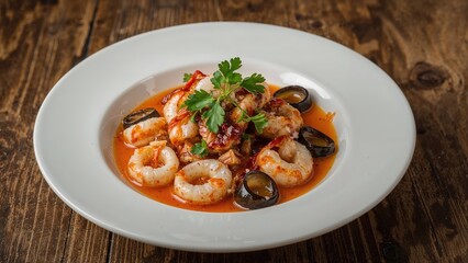 Grilled calamari with spicy dressing and seafood mix