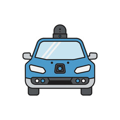 Obraz premium Blue car with a light on top front view illustration style.