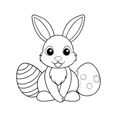 a realistic sweet bunny with easter one eggs vector line art