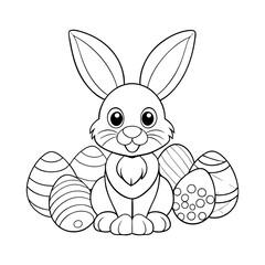 a realistic sweet bunny with easter one eggs vector line art
