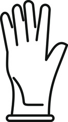 Simple line drawing of a hand wearing a protective glove, emphasizing hygiene and safety