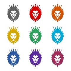  Lion head crown icon isolated on white background. Set icons colorful