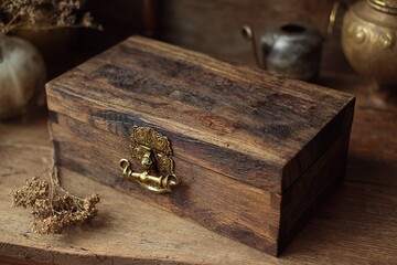 rustic wooden jewellery box with brass handle
