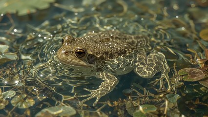 Obraz premium Toad Swimming in Clear Spring Water Seeking a Mate