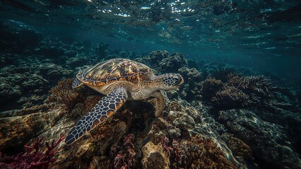 Naklejka premium Lively underwater painting with a complex sea animal design, shot below the water.