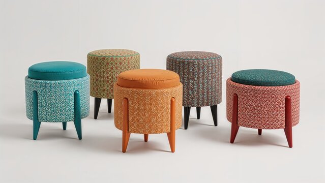 Vibrant cylindrical stools perfect for your living space, shown on a plain backdrop