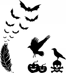 Obraz premium Halloween Raven Feather & Bat...