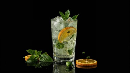 Refreshing summer drink with a black background