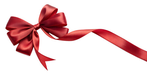 PNG luxurious red smooth ribbon tied into an elegant bow with a long flowing tail isolated on a transparent background