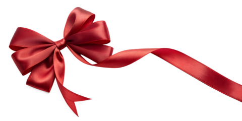 PNG luxurious red smooth ribbon tied into an elegant bow with a long flowing tail isolated on a transparent background