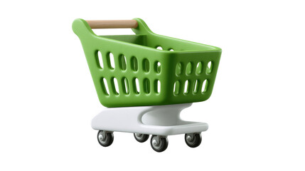 Shopping Cart in 3D: A vibrant and playful 3D rendered shopping cart, exuding a sense of consumerism and retail, perfect for illustrating e-commerce or shopping concepts.