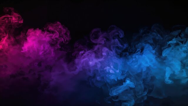 Colorful plumes of pink and blue mist on a black canvas