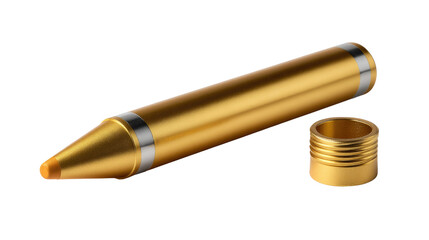 Fototapeta premium Golden Stylus Precision: A close-up shot showcases a sleek, golden stylus pen alongside its accompanying cap, all against an uncluttered, clean background.
