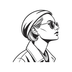 girl with long hair sunglass vector art