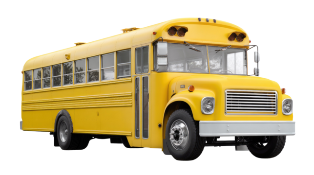 School Bus on the Road: A vibrant, yellow school bus, symbolizing education and transportation, stands ready on the road. Capturing the essence of scholastic journeys and community service.
