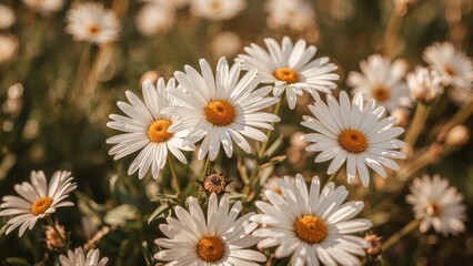 Obraz premium Autumn Aster Flowers Illuminated by Sunlight in Close-Up