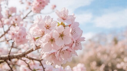 Fototapeta premium Close-up of delicate spring flowers blooming on tree branches