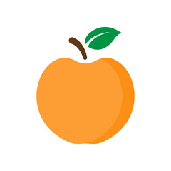 Peach fruit with a green leaf in flat style.