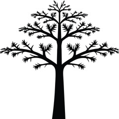 Black Tree Silhouette on White Background Abstract Nature Illustration Detailed Branches and Bare Limbs Fine Art Graphic Resource Isolated Design