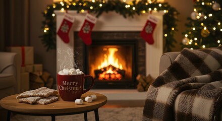Cozy Winter Christmas Living Room with Fireplace