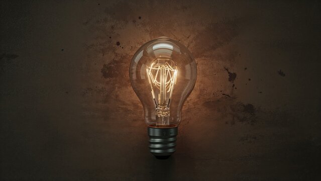Close-up of a vintage illuminated light bulb against a distressed wooden backdrop