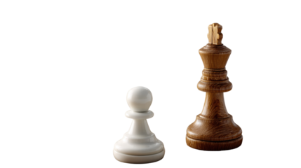 Strategic Showdown: A chess pawn stands in stark contrast next to king, symbolizing competition and the nuances of strategic thought.