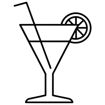 Cocktail drink with stro lamon  icon line airt vactor outline Illustrations on white background