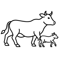 cow and calf  runing icon line airt vactor outline Illustrations on white background
